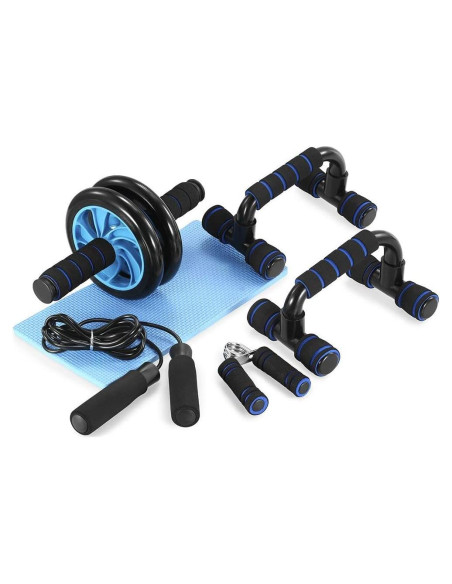 Kit de Ejercicio en Casa TOMSHOO 5 en 1 - Rodillo Abdominal, Barra de Flexiones, Almohadilla y Cuerda
