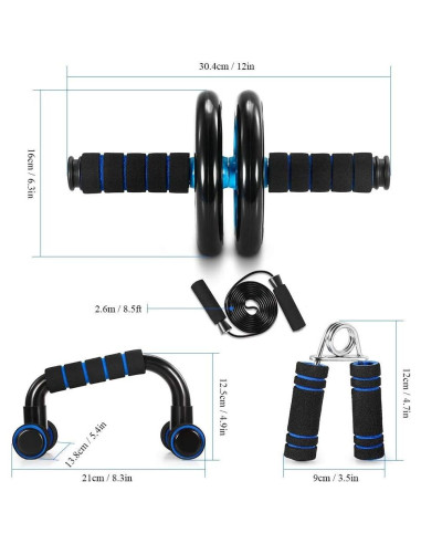 Kit de Ejercicio en Casa TOMSHOO 5 en 1 - Rodillo Abdominal, Barra de Flexiones, Almohadilla y Cuerda