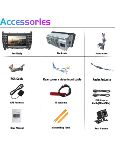 Estéreo de coche Android 7" Ponskoy W203 64G Bluetooth Carplay