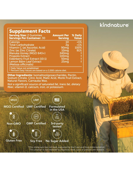 Gominolas de Miel de Manuka Kindnature 60 Unidades - Suplemento Inmunológico