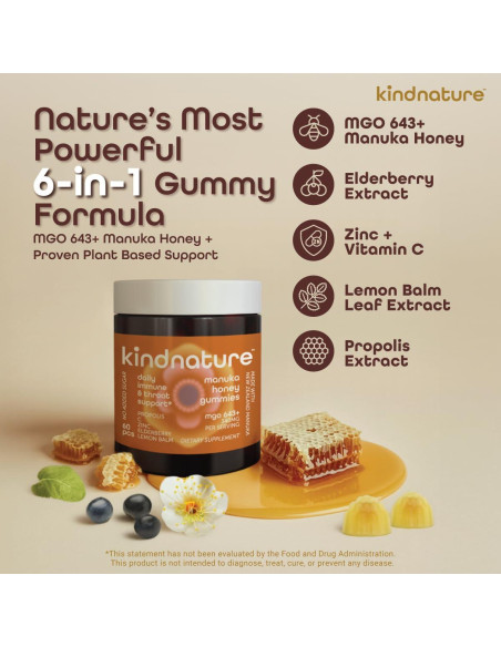 Gominolas de Miel de Manuka Kindnature 60 Unidades - Suplemento Inmunológico