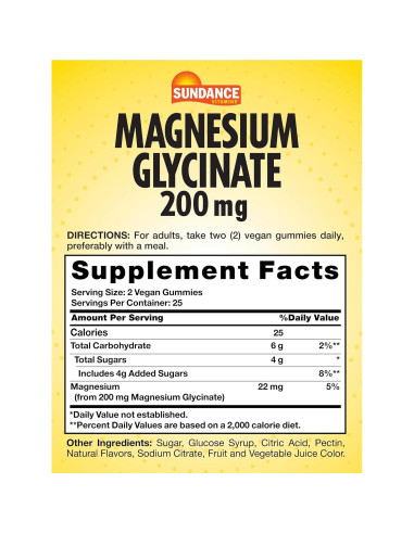 Gomitas de Magnesio Glicinato Sundance 200mg 50 Unidades Sabor Uva