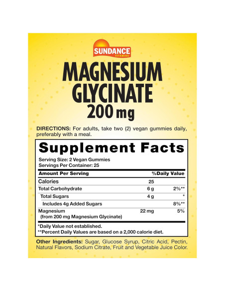 Gomitas de Magnesio Glicinato Sundance 200mg 50 Unidades Sabor Uva