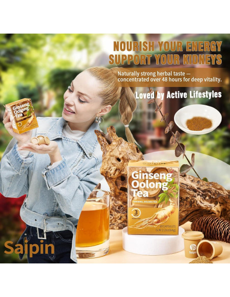 Té de Ginseng Orgánico SAIPIN - 10 Sobres Instantáneos 100% Puro