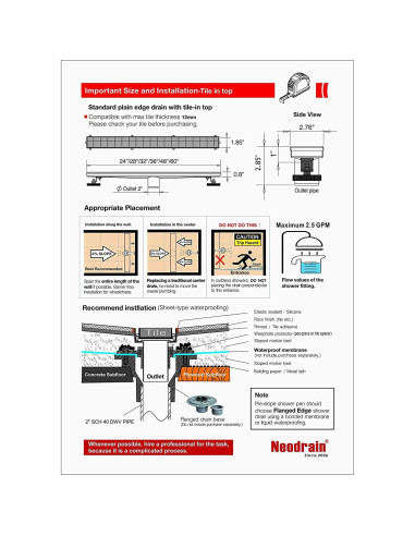 Drenaje Lineal de Ducha Neodrain 60.96 cm Acero Inoxidable