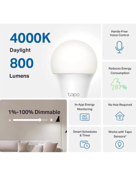 Bombillas Inteligentes Tapo TP-Link L520E 800LM 4000K E27 4-Pack