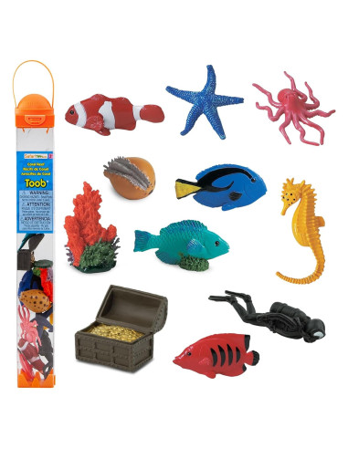 Safari Ltd Tubo de Arrecife de Coral - 12 Figuras Marinas - Juguete Educativo