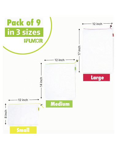 15 Bolsas de Malla Reutilizables iFUMOR Ecológicas Lavables