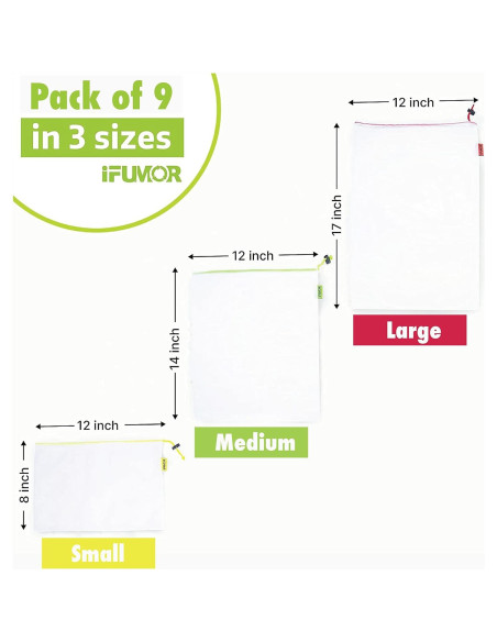 15 Bolsas de Malla Reutilizables iFUMOR Ecológicas Lavables