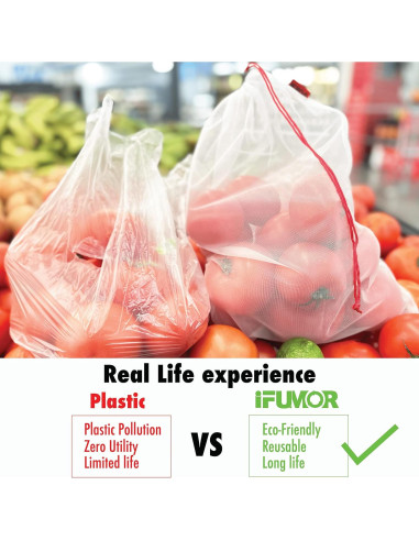 15 Bolsas de Malla Reutilizables iFUMOR Ecológicas Lavables