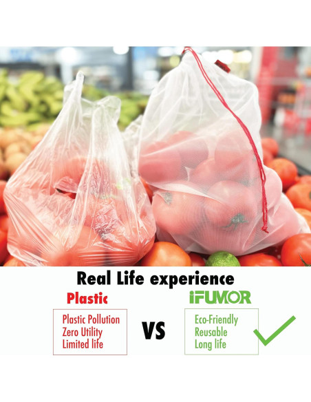 15 Bolsas de Malla Reutilizables iFUMOR Ecológicas Lavables
