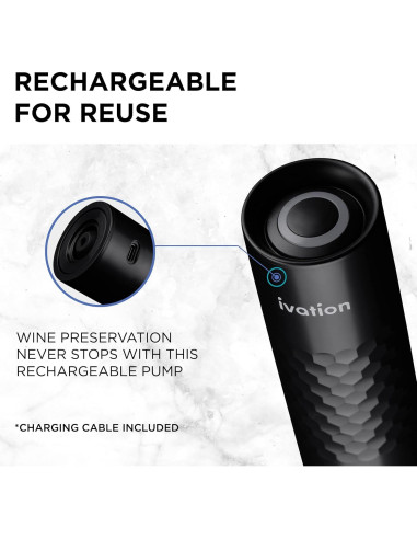 Bomba de Vino Recargable Ivation con 4 Tapones y Cargador USB