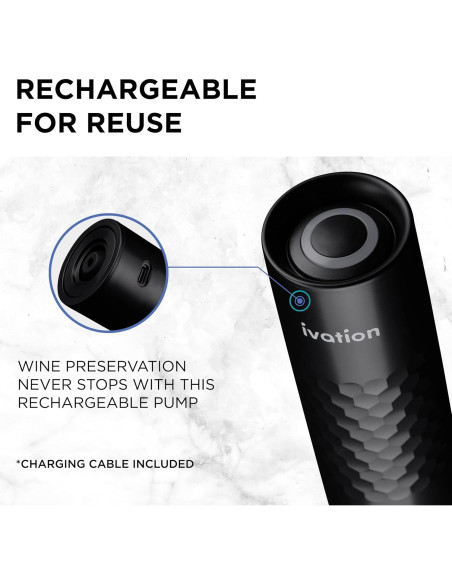 Bomba de Vino Recargable Ivation con 4 Tapones y Cargador USB