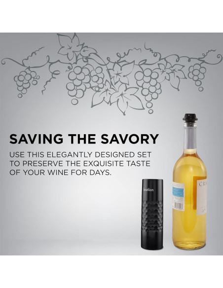 Bomba de Vino Recargable Ivation con 4 Tapones y Cargador USB