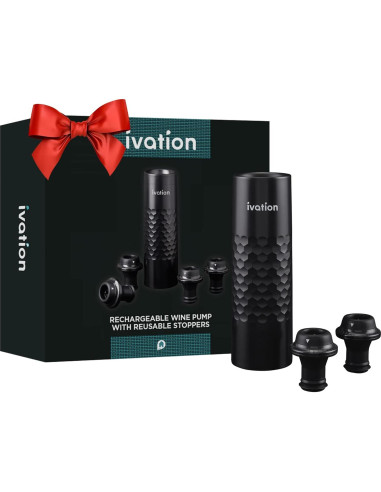 Bomba de Vino Recargable Ivation con 4 Tapones y Cargador USB