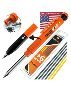 Lápiz de Carpintero THORVALD 2-en-1 con 7 Minas y Sacapuntas