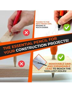 Lápiz de Carpintero THORVALD 2-en-1 con 7 Minas y Sacapuntas 2