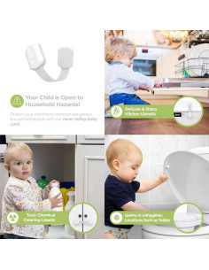 Cerraduras Adhesivas para Bebés Skyla - Paquete de 8 Blancas 2