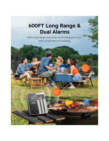 Termómetro Digital Inalámbrico AYMDKI FM2205 con App, 2 Sondas, IP67