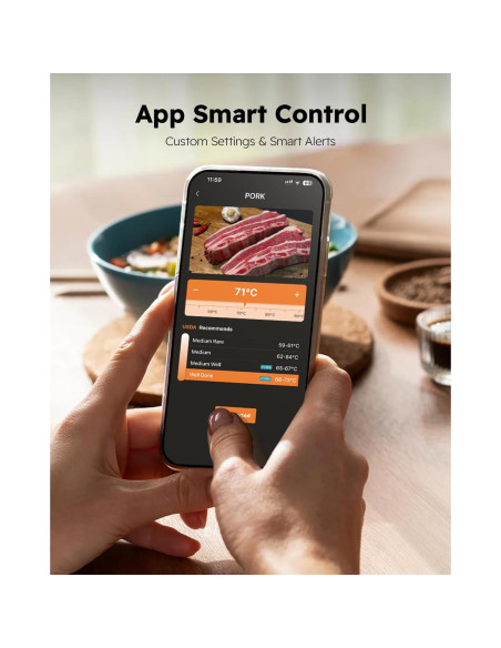 Termómetro Digital Inalámbrico AYMDKI FM2205 con App, 2 Sondas, IP67