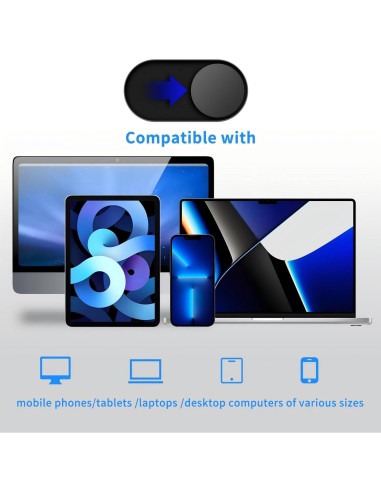 Cubierta de Webcam Deslizante JiSiTeCai Negra - Paquete de 5