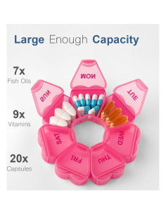 Organizador de Pastillas Semanal KAPENS Rojo 7 Compartimentos 2