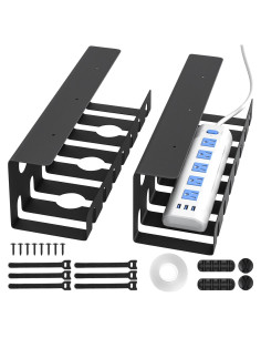 Delamu Bandeja de Gestión de Cables Metal Negro 40 cm