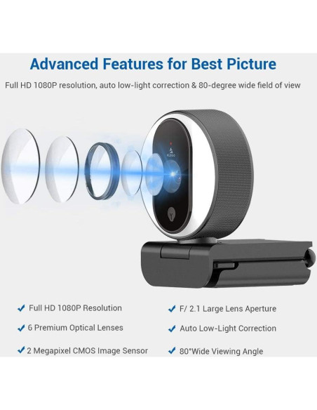 Cámara Web NexiGo N680E 1080P con Luz de Anillo y Micrófono