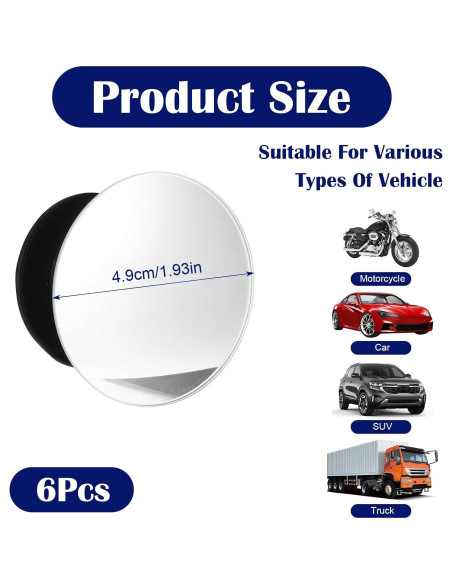 6 Espejos Redondos de Punto Ciego Tucnoeu 5 cm Ajustables