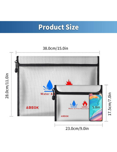 Bolsa a Prueba de Fuego ABSOK 15x11 cm y 9x7 cm Resistente
