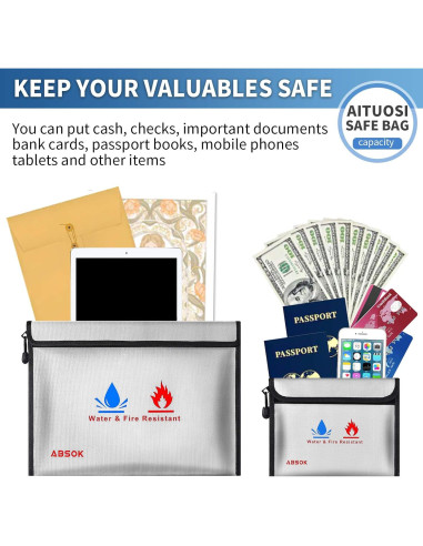 Bolsa a Prueba de Fuego ABSOK 15x11 cm y 9x7 cm Resistente