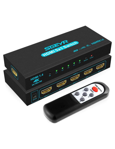 Conmutador HDMI SGEYR 5x1 4K 30Hz Control Remoto IR