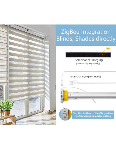 Motor de Cortina Inteligente HUIYEETEX Zigbee 1.5" Recargable