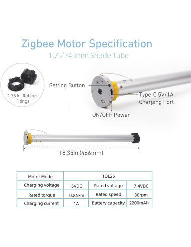 Motor de Cortina Inteligente HUIYEETEX Zigbee 1.5" Recargable