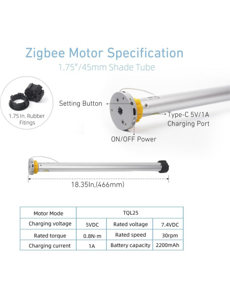 Motor de Cortina Inteligente HUIYEETEX Zigbee 1.5" Recargable