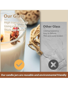 Tarros de Vela de Vidrio SHOWIN 12 Pcs 210 ml con Tapa de Madera 2