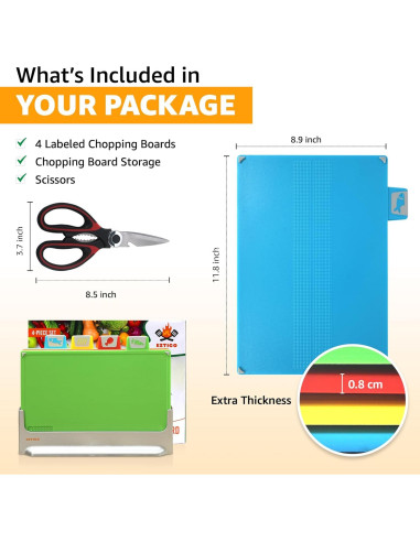 Juego de Tablas de Cortar EZTICO 4 Piezas Antideslizantes BPA Free