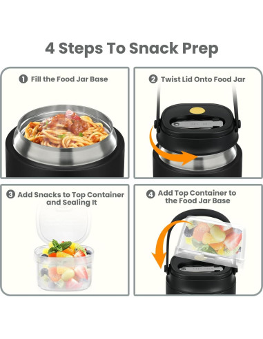 Tarro de Comida Aislado BEAQUEE 15oz 2-en-1 Negro