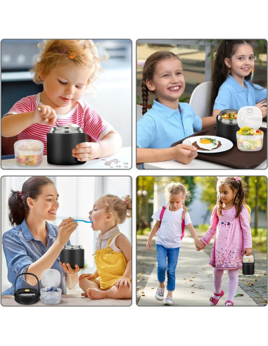 Tarro de Comida Aislado BEAQUEE 15oz 2-en-1 Negro