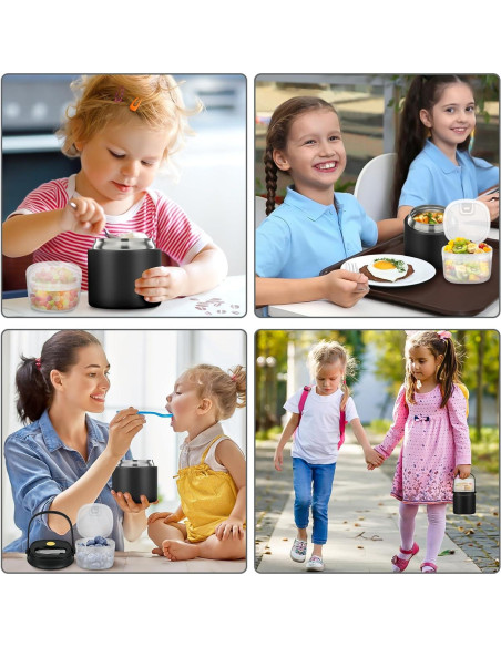 Tarro de Comida Aislado BEAQUEE 15oz 2-en-1 Negro