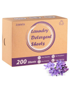 Hojas de detergente para lavandería Zimwin - 200 cargas lavanda