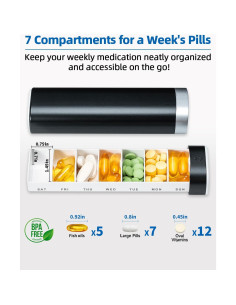 Organizador Semanal de Pastillas Betife, 7 Compartimentos, Negro 2
