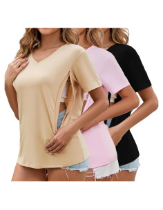 Camisas de Lactancia Ecavus Paquete de 3 con Cremallera Oculta
