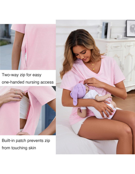 Camisas de Lactancia Ecavus Paquete de 3 con Cremallera Oculta