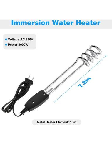 Calentador de Agua Inmerso JIOTAR 1000W 110V Portátil 10in