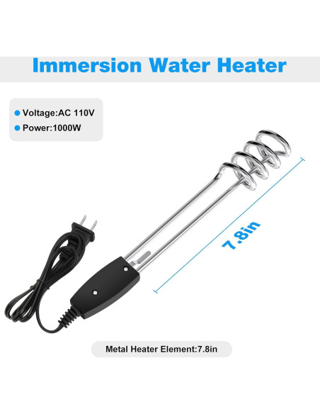 Calentador de Agua Inmerso JIOTAR 1000W 110V Portátil 10in