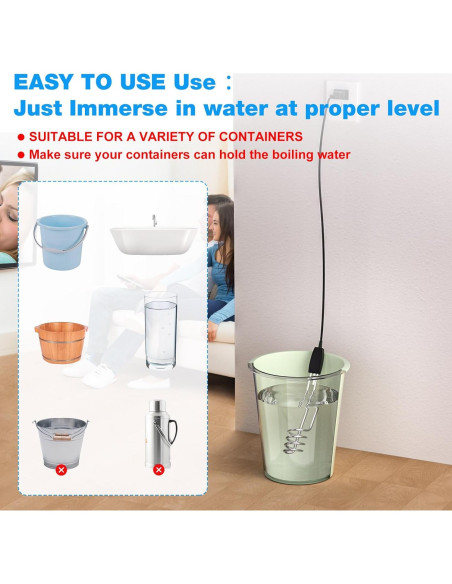 Calentador de Agua Inmerso JIOTAR 1000W 110V Portátil 10in