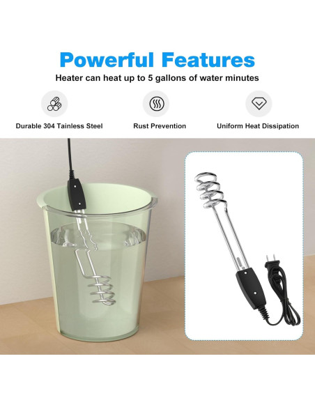 Calentador de Agua Inmerso JIOTAR 1000W 110V Portátil 10in