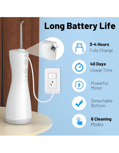 Irrigador Oral Inalámbrico VAPTEC PDF001 6 Modos 240ml Blanco