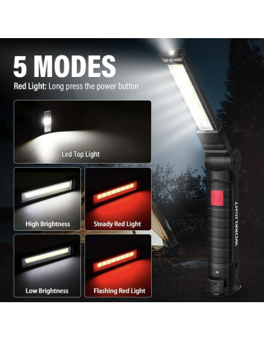 Linterna de Trabajo LED FIBRAVE GZD-001 Recargable 5 Modos